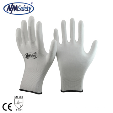 NMSAFETY 13 gauge knitted coated white pu protective working gloves